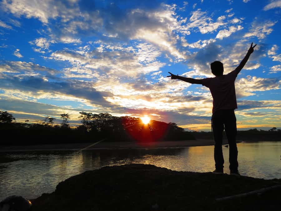 Capibara and caiman search on the Tambopata river - The Tambopata River at sunset